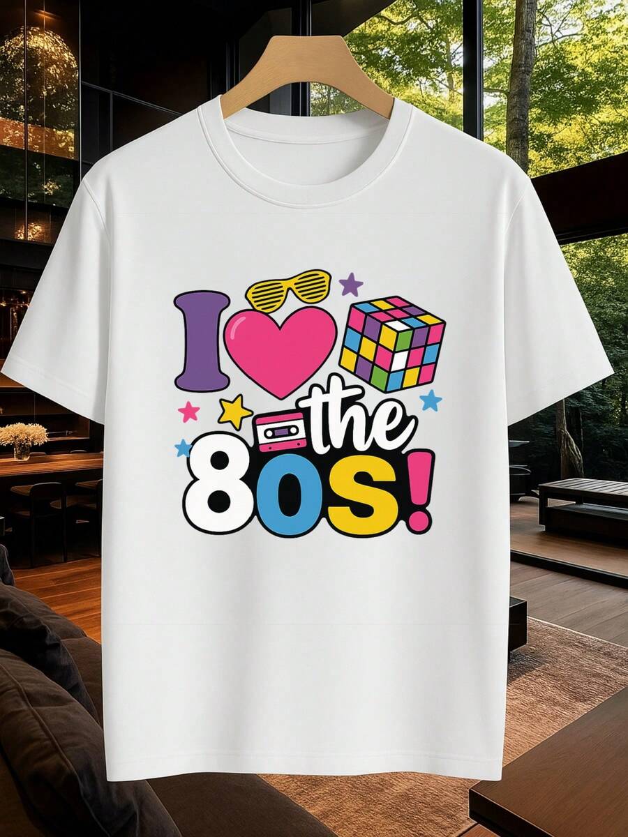 T-shirt rétro vintage années 80 pour homme, col rond, 220 g/m², été, pur coton, manches courtes (1 pièce) - Blanc - Voir 1