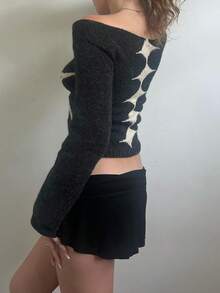 Women's Off Shoulder Knit Sweater Long Sleeve Knit Tops Vintage Knit Sweater Maple Print Knit Sweater Ribbed Knit Sweater Fall Winter Streetwear - Grå - Visa 3
