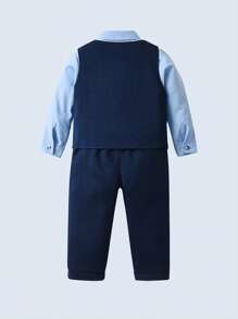 BOARNSEORL Baby Boys 3-Piece Gentleman Outfit - Long Sleeve Shirt, Vest With Bow Tie, And Pants, Fashionable And Dapper For Birthday Party, Christmas Party, Wedding, Baby Shower, Anniversary - Navy Blue - View 4