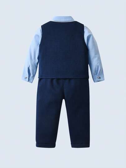 BOARNSEORL Baby Boys 3-Piece Gentleman Outfit - Long Sleeve Shirt, Vest With Bow Tie, And Pants, Fashionable And Dapper For Birthday Party, Christmas Party, Wedding, Baby Shower, Anniversary