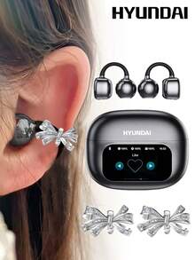 HYUNDAI HY-C02 Fashion Bluetooth Earphones With Bow Earphone Accessory, Touch Control Screen, Multifunctional Smart Noise Cancelling, Long Battery Life, High-Quality Music, Clear Calls, Low Latency, Comfortable Open-Ear Wireless Earphones, No Piercing Earrings, Fashionable Accessory, Gift For Women - 多色+蝴蝶結耳飾 - 查看 13