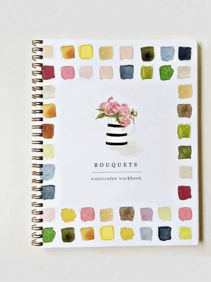 1PC Watercolor Workbook: Bouquets Theme Watercolor Exercise Book Suitable For All Ages (Without Watercolor Paint Or Brush)