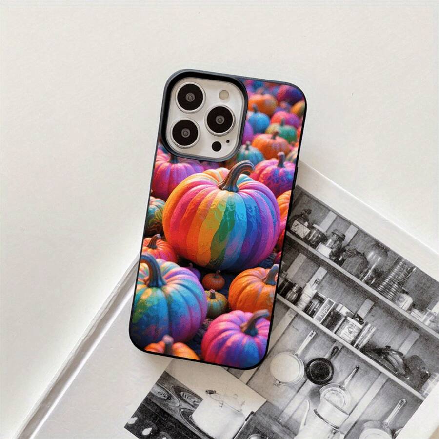 Fundas y carcasas protectoras con orificios grandes, diseño de calabaza colorida, compatibles con phone 16 Pro Max, 16, 15 Pro, 14, 14 Plus/14 Pro Max, 13, 13 Pro, 12 Pro y 11/11 Pro. Regalos para cumpleaños y festivales - Negro - Ver 1