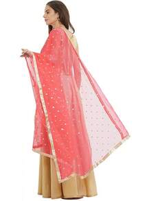 Woman's Embellished Net Dupatta Scarf Shawl Wrap Soft Bridal Wedding - Coral - 查看 1
