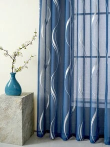 1pc Modern Metal Wave Pattern Single-Sided Black & Gold Sheer Curtain