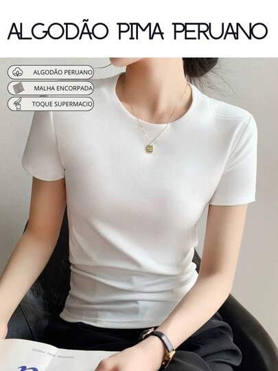 Camiseta Basica Algodão Pima Peruano Tecido Encorpado Malha Super Marcio Importado Tendencia Novidade Primavera