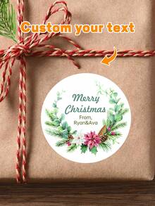 24pcs Customized Christmas Text Round Stickers, Personalized Holiday Candy Gift Bags And Envelope Labels, Customized Text Stickers, Customized 5*5cm Round Stickers, Customized Christmas Gift Packaging Labels, Specially Designed Cute & Romantic Christmas Wreath, Berry Scene Combination, Various Pattern Stickers For You To Choose, Suitable For Personalized Merry Christmas Labels - Multicolor - View 14