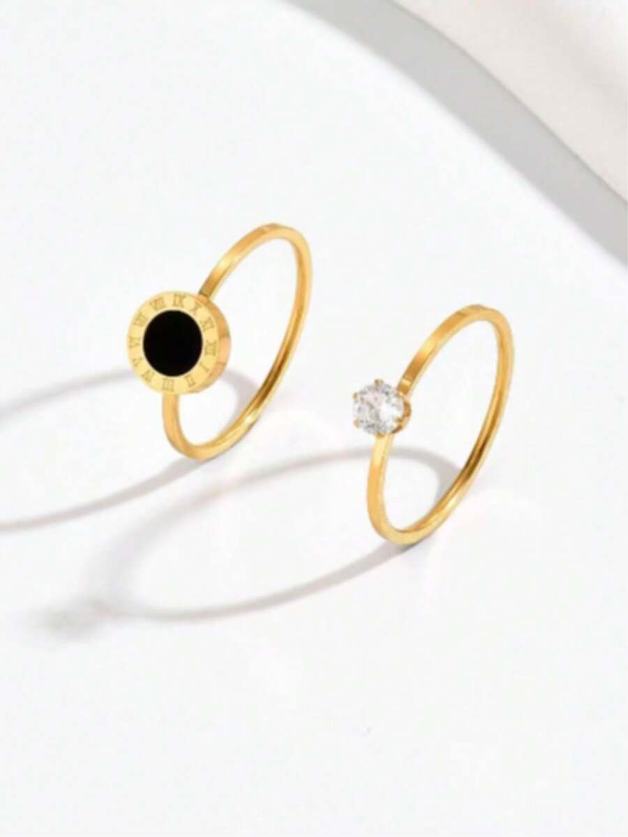 2 Peças Anéis de Algarismos Romanos de Zircônia na Moda, Acessórios