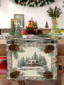 1 pieza/10 piezas Camino de mesa de cabaña navideña, decoración navideña para el hogar, decoración de invierno estacional, estilo moderno, material similar al lino, 33*91CM/33*183CM/33*274CM, 3 opciones de tamaño, decoración navideña para interiores y exteriores, suministros para fiestas con tema navideño, decoración de habitaciones. Adecuado para la decoración de la cocina del hogar y la decoración de fiestas navideñas