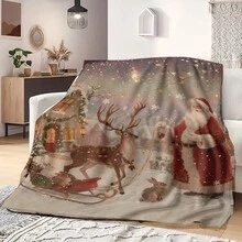 1pc Christmas Santa Claus, Snowman, Reindeer Gift Box Fleece Blanket, Super Soft Flannel Suitable For Bedroom, Living Room, Sofa And Office, Great For Travel And Gifting, Christmas