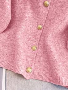 1 buah Sweater Kardigan Lengan Pendek Warna Polos dengan Kancing Logam untuk Wanita, Sweater Rajut Kasual Serbaguna - Baby Pink - View 7