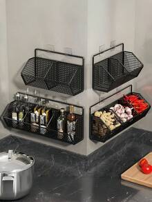 1 件壁挂式储物篮、调料架收纳架、免钻孔粘性挂架、金属网厨房收纳架、带隔板的浴室淋浴收纳架，适用于食品储藏室、宿舍、家庭整理必备的节省空间的解决方案 - 彩色 - 查看 2