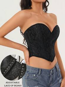 1PC Women Corset Tops For Women Going Out Lace Mesh Date Night Top Corset Crop Top Lace Up Brocade Overbust Bustiers Body Shaper Lingerie Sexy Woman Push Up Corselet Waist Cincher Corset Shapewear Body Fashion Shaper - Black - View 7