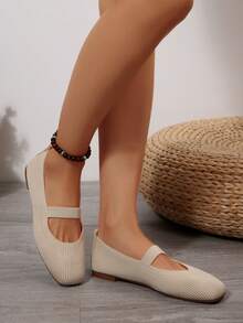 Damen Einfarbige Strick Atmungsaktive Bequeme Mary Jane Ballerinas