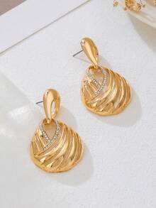 2pcs Fashionable Minimalist Geometric Water Drop Inlaid Earrings, Suitable For Women's Daily And Party Wear - Yellow Gold - View 4