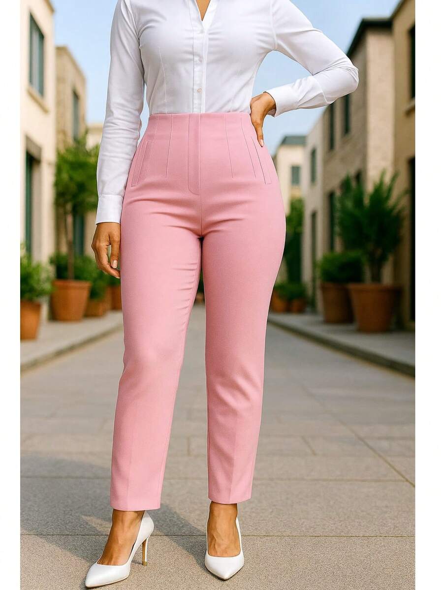Stretch Pleated Trousers For Women - 粉色 - 查看 1