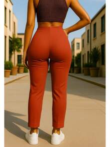 Stretch Pleated Trousers For Women - 橘紅 - 查看 3
