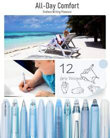 Four Candies 12Pack Pastel Gel Ink Pen Set, 11 Pack Black Ink Pens With 1Pack Highlighter For Writing, Retractable 0.5mm Fine Point Cute Note Taking Pens For School Office (Blue) - Blue - View 6