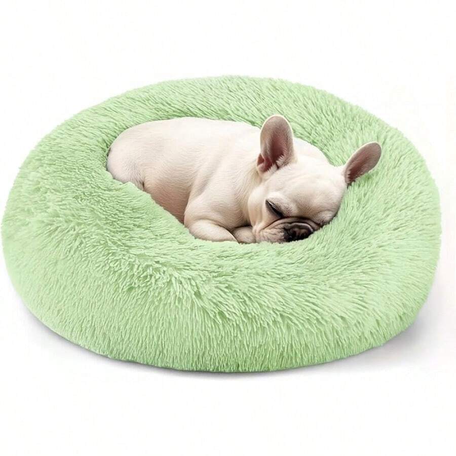 Dog & Bed Indoor Cats, 20in Calming Donut Bed Puppy And Kitten, Washable Round Fluffy Pet Bed Small Medium Dogs And Cats (Light) - màu xanh lá - Xem 1
