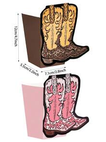 10pcs/20pcs/50pcs Brown Cowboy Popcorn Boxes Pink Western Cowgirl Boots Popcorn Snack Candy Boxes Decorations Supplies Buckets For Boots Or Bows Gender Reveal My First Rodeo Birthday Party Table Decor Western Party Favors & Decorations Set - Multicolor - View 3
