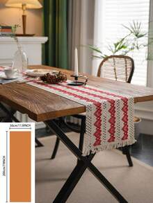 1pc New European And American Style Multiple Red Heart Holiday Party Valentine's Day Geometric Tassel Table Runner, Dining Table Runner, Home Decor, Photoshoot Background Cloth, Multi-Color European And American Style Table Runner - Red - View 21