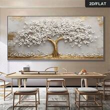 1 pieza Pintura de pared abstracta moderna sin marco con diseño de árbol dorado - Decoración elegante para sala de estar o dormitorio, impresión en lienzo sin marco, diseño de árbol abstracto | Superficie dorada, decoración de árbol, arte de pared vintage sin marco