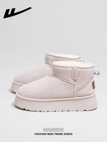 WARRIOR 1 Pair Women's Warm Thick Snow Boots, 2025 Autumn/Winter New Arrival, Tube Design, Thick Sole, Fashionable Short Tube Boots, Slip-On, Outdoor Winter Shoes