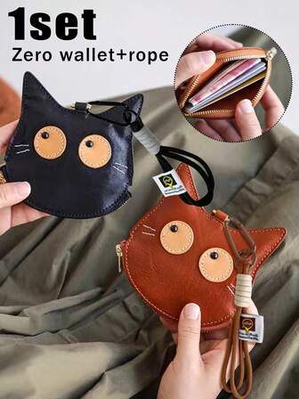 Süße Katzen-Münztasche mit Karabinerverschluss, Cartoon-Katzen-Design Reißverschluss-Münzbeutel, modische Kunstleder-Geldbörse, Kartenhalter für Frauen, klein & tragbar zum Aufbewahren von Ausweisen, Bankkarten, Münzen, ideal als Geschenk für Familie, Freunde, Liebhaber, Feiertage, Halloween, Weihnachten, perfekt für Katzenliebhaber