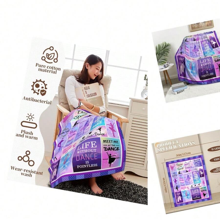 Purple Floral Ballet Throw Blanket For Youth, Lightweight Flannel Fleece, 50x60 Inch, Machine Washable - Purple - View 1