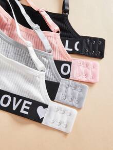 4SETS Romantic Ribbed Bra And Panty Set, Comfortable Wireless, Simple And Casual, Adjustable Shoulder Straps, Sporty Women's Lingerie Set - Multicolor - View 4