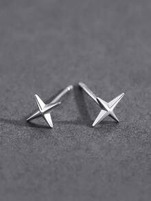1对不对称银色星星耳环，时尚男士珠宝礼物 - 星星 - 查看 11