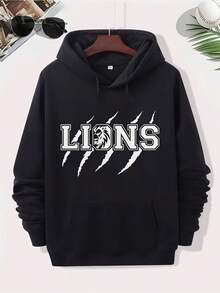 Diseño de León-Detroit-Fútbol Estilo de Moda Callejera Sudadera Casual de Amor para Parejas Sudadera de Hombre Cómoda de Algodón Cuello Redondo Manga Larga - Negro - Ver 1