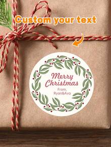 24pcs Customized Christmas Text Round Stickers, Personalized Holiday Candy Gift Bags And Envelope Labels, Customized Text Stickers, Customized 5*5cm Round Stickers, Customized Christmas Gift Packaging Labels, Specially Designed Cute & Romantic Christmas Wreath, Berry Scene Combination, Various Pattern Stickers For You To Choose, Suitable For Personalized Merry Christmas Labels - Multicolor - View 18