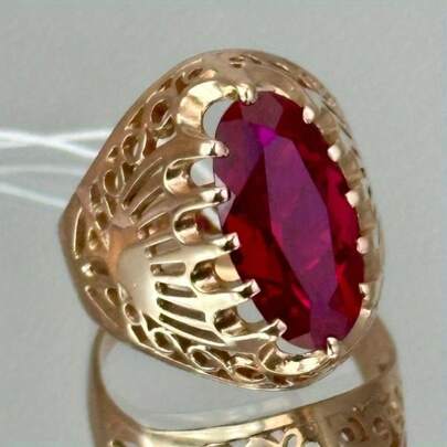 女士经典马眼形合成氧化锆红色戒指，珠宝结婚戒指