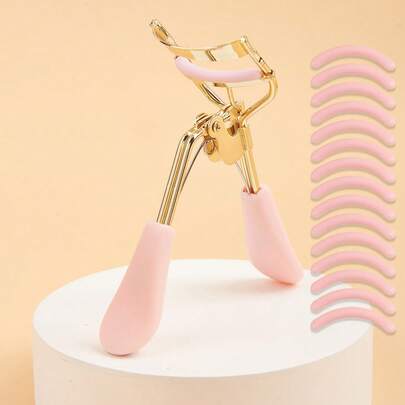 Pink Handle Gold Eyelash Curler, High Quality Manual Portable Eyelash Curler, Create Curled Lashes Anytime Anywhere, Makeup Beauty Tool, Suitable For Home And Business Use, Also Suitable For Distribution, Travel, Vanity, Affordable Makeup Tool, Gift For Women, Mother's Day Gift