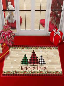 1 pieza Felpudo de bienvenida navideño, alfombra con patrón de árbol de Navidad y copos de nieve, felpudo decorativo navideño antideslizante y lavable para interiores y exteriores, decoración de fiesta de Navidad, decoración navideña, felpudo decorativo de cocina, decoración del hogar, decoración navideña 2025