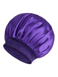 1个缎面丝绸睡帽，女士缎面丝绸睡帽，黑色/粉色宽软带缎面睡眠帽发套，适合卷发，可作浴帽