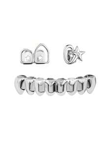 3pcs/Set Hollow Star Combination Arched Hollow Zirconia Stone Decoration, Suitable For Daily Wear, Cosplay, Unisex, Holiday Gift