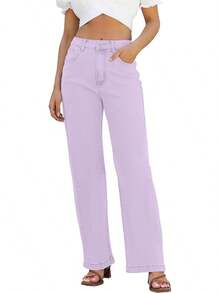 Jeans High Waisted Straight Leg Loose Jeanshalloween - Light Purple - 查看 1