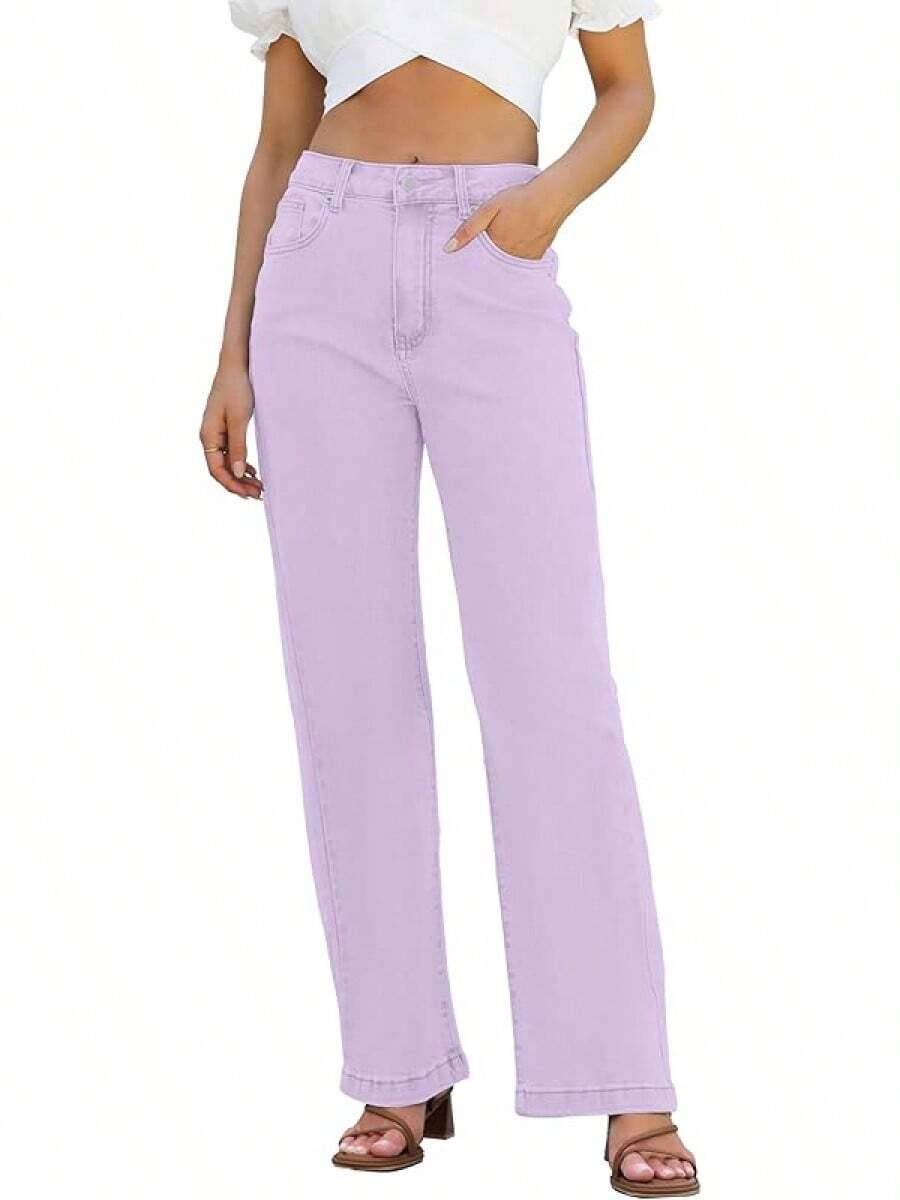 Jeans High Waisted Straight Leg Loose Jeanshalloween - Light Purple - 查看 1
