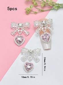 5个/包 蝴蝶结心形吊坠 日式奢华蕾丝镂空设计 美甲饰品 美甲装饰 美甲用品 - 彩色 - 查看 5