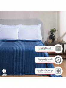 Manta Casal\Queen\Solteiro Coberta Cobertor Toronto Flannel 280g/m² Coberdrom Super Grosso Inverno - Azul Marinho - Visão 4