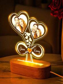 1pc Personalized Acrylic Photo Night Light With Wooden Base - Heart, Circle, Or Infinity Shapes - Warm, White, Or 7-Color LED Options - Perfect For Mothers, Women, Teens, Couples - Unique Gifts For Family And Friends - Ideal Bedroom And Living Room Decor - Great For Mother's Day, Valentine's Day, Christmas, Birthdays - Style 5- - View 2