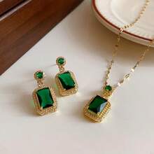 European American Style Jewelry Set Diamond Earring With Niche Design Ring Necklace Matching Jewelry Chain - Verde - Ver 3