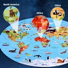 70片动物地板拼图 - 圆形拼图设计，色彩鲜艳的大陆和动物图案 - 蓝色纸板 - 促进早期学习和认知发展，是亲子互动和课堂活动的理想选择，激发好奇心，培养精细动作技能和团队合作能力。 - 彩色 - 查看 3
