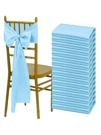 2pcs/10pcs Light Blue Satin Chair Bow Sashes Silk Chair Ribbon Bow Belt Party Wedding Chair Sash Knot Tie For Birthday, Event, Hotel, Restaurant, Ceremony, Banquet Decoration