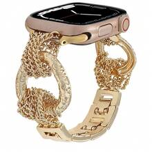 1 Dây đeo đồng hồ nữ mới có móc khóa hình trái tim bằng da, phù hợp với đồng hồ Apple 38/40/41/42/44/45mm - Vàng - Xem 7