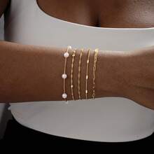 5pcs/Set Flat Snake Chain & Braided Chain Unisex Fashion Casual Bracelets