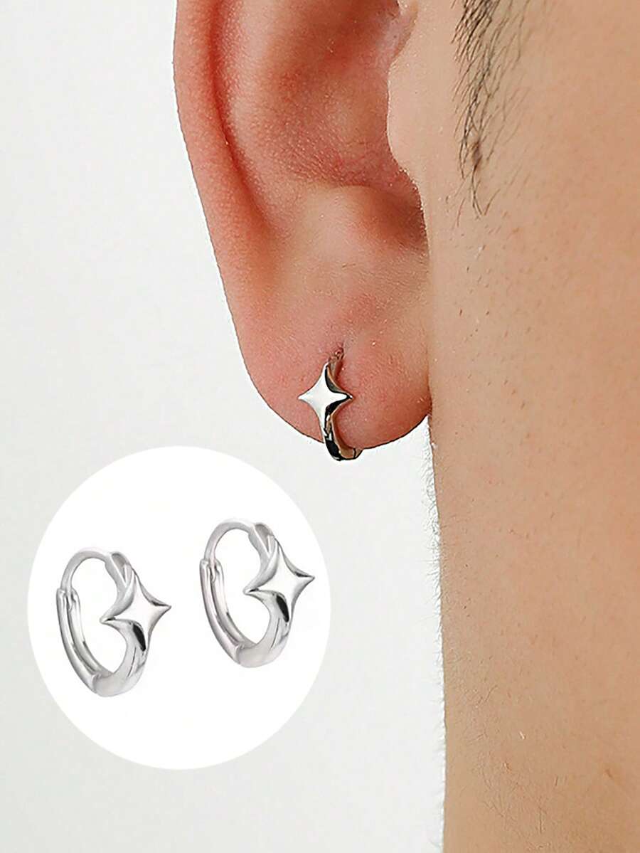 1 Pair Fashionable Star Dangle Earrings For Men Sparkling Zirconia Geometric Ear Piercing Earring Elegant Jewelry - Pendant - View 1