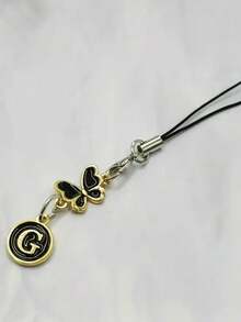 1pc Metallic Heart & Alphabet Letter A-Z Charm Phone Pendant - Black - View 53